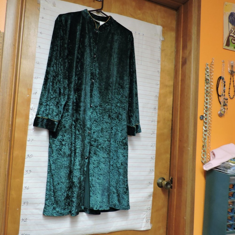 simply - women's snap front housecoat w/pockets sz M green